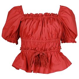 Ulla Johnson Evita geraffte Bluse aus roter Baumwolle mit Quasten Rot