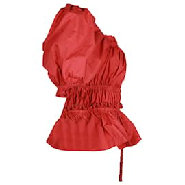Ulla Johnson-Ulla Johnson Evita Camicetta arricciata con nappe in cotone rosso-Rosso