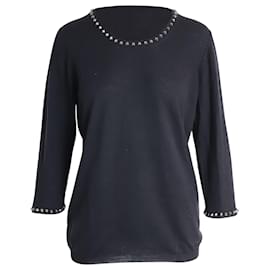 Burberry-Burberry Studded Long Sleeve Knitted Shirt in Black Wool-Black