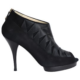 Oscar de la Renta Bottes Peep-Toe Platform en Satin Noir Noir
