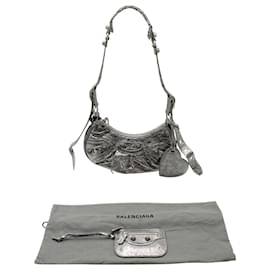 Balenciaga-Balenciaga Le Cagole XS Metallic Shoulder Bag in Silver Calfskin Leather-Silvery,Metallic