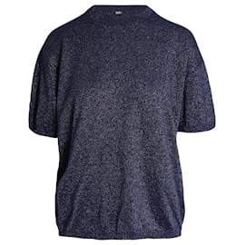 Joseph-Joseph Metallic T-shirt gola redonda em caxemira azul marinho-Azul,Azul marinho