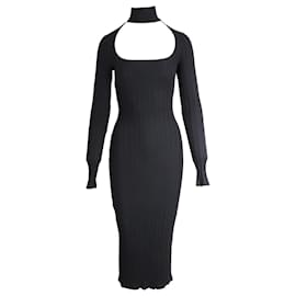Reformation-Reformation Mock Neck Midi Dress in Black Tencel-Black