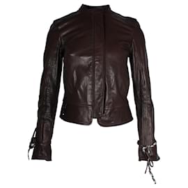 Hugo Boss-Boss Jacket with Braided Details in Brown Leather-Brown