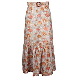 Zimmermann-Zimmermann Andie Frill Hem Maxi Skirt in Floral Print Linen-Other