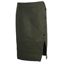 Sandro-Sandro Side Button Pencil Skirt in Olive Wool-Green