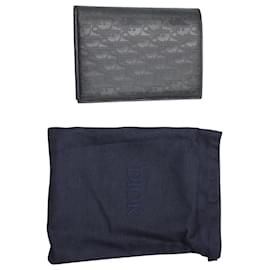 Dior-Dior Oblique Bi-Fold Cardholder in Navy Leather-Blue,Navy blue