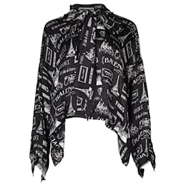 Balenciaga-Top con cuello de pañuelo en seda negra Fluid Paris de Balenciaga-Negro