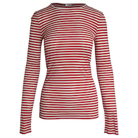 Max Mara-Max Mara Striped Long Sleeve Top in Red and White Viscose-Red