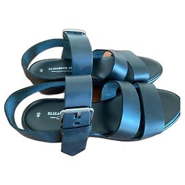 Elizabeth Stuart Black Leather Wedge Sandals Size 40 Black