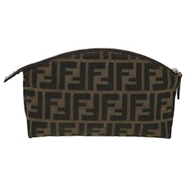 Fendi-FENDI Zucca Canvas Pouch Black Brown Auth 44668-Brown,Black