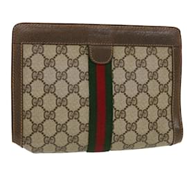 Gucci-GUCCI GG Canvas Web Sherry Line Clutch Bag Beige Red Green 89.01.001 Auth bs5999-Red,Beige,Green
