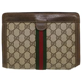 Gucci-GUCCI GG Canvas Web Sherry Line Clutch Bag Beige Red Green 89.01.001 Auth bs5999-Red,Beige,Green