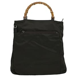 Gucci-GUCCI Bamboo Shoulder Bag Nylon Khaki Auth bs5984-Khaki