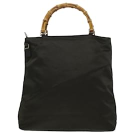 Gucci-GUCCI Bamboo Shoulder Bag Nylon Khaki Auth bs5984-Khaki