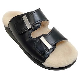 Sandali Alexander McQueen in pelle nera con shearling Nero