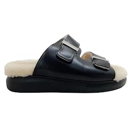 Alexander Mcqueen-Alexander McQueen Black Leather Sandals with Shearling-Black