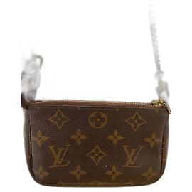 Louis Vuitton Mini pochette con cadena dorada y cremallera Castaña