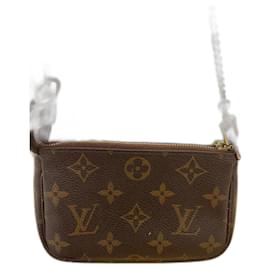 Louis Vuitton-Mini pochette avec chaîne dorée et zip-Chataigne