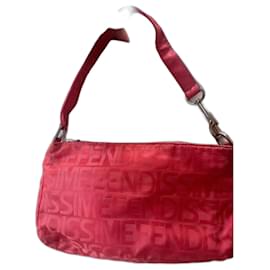 Fendi Baguette Red Satin Handbag Red