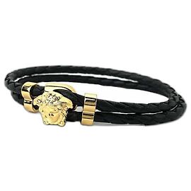 Bracciale Versace Nero e Oro Pelle e Metallo Nero D'oro