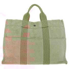 Hermès-HERMES Her Line MM Tote Bag Canvas Orange Auth3718-Beige
