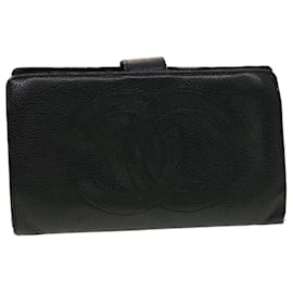 Chanel-CHANEL Portafoglio lungo Caviar Skin Black CC Auth ti1128-Nero