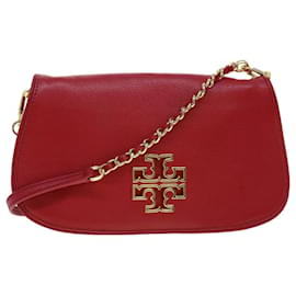 Tory Burch-TORY BURCH Chain Shoulder Bag Leather Red HSP037 Auth am4539-Red