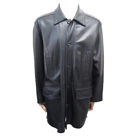 VINTAGE YVES SAINT LAURENT COAT LONG JACKET 54 XXL LEATHER JACKET COAT Black