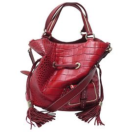 LANCEL PREMIER FLIRT MM A BOLSA02185 BOLSA DE MÃO DE CROCO VERMELHA Vermelho