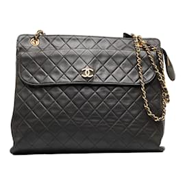 Chanel-Chanel CC Quilted Leather Chain Shoulder Bag Leather Tote Bag in Good condition-Black