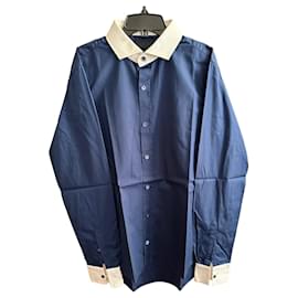 Alexander Mcqueen-Dressy popelin cotton shirt-Navy blue