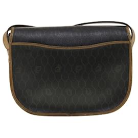 Christian Dior-Christian Dior Honeycomb Canvas Shoulder Bag PVC Leather Black Auth ti1157-Black