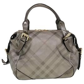 Burberry-BURBERRY Nova Check Shoulder Bag Leather Silver Auth am4544-Silvery