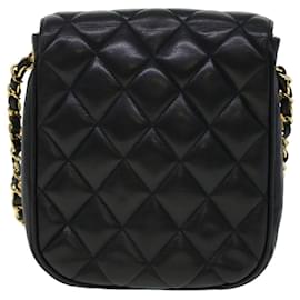 Chanel-CHANEL Matelasse Turn Lock Chain Shoulder Bag Lamb Skin Black CC Auth am4542-Black