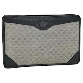 Gucci-GUCCI Micro GG Canvas Clutch Bag PVC Leder Grau Marine Auth ti1145-Grau,Marineblau