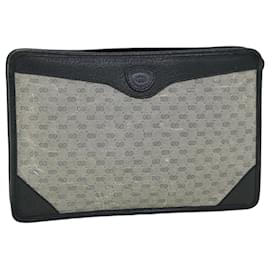 Gucci-GUCCI Micro GG Canvas Clutch Bag PVC Leather Gray Navy Auth ti1145-Grey,Navy blue