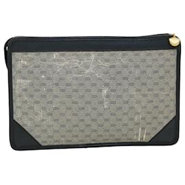 Gucci-GUCCI Micro GG Canvas Clutch Bag PVC Leder Grau Marine Auth ti1145-Grau,Marineblau