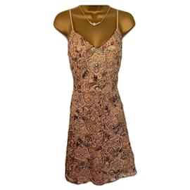 Autre Marque-Mikael Aghal Womens Gold Embellished Lace Cocktail Dress UK 14 US 10 EU 42-Bronze
