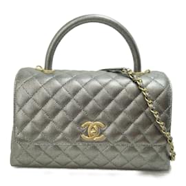 Chanel-CC Quilted Caviar Coco Handle Flap Bag-Silvery