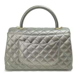 Chanel-CC Quilted Caviar Coco Handle Flap Bag-Silvery