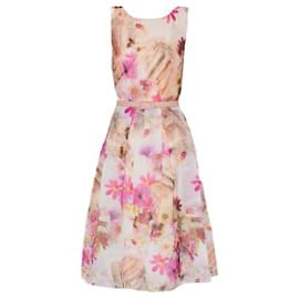 Autre Marque-MIKAEL AGHAL Womens Pink Floral Print Fit & Flare Organza Dress UK 8 US 4 EU 36-Pink,Peach