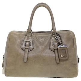 Prada-PRADA Hand Bag Leather Gray Auth am4570-Grey
