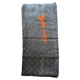 LOUIS VUITTON shawl monogram denim M71376 139×139cm silk wool MINT