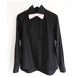 Chanel-CHANEL AW07 Camisa de smoking preta w/Gravata-borboleta-Preto