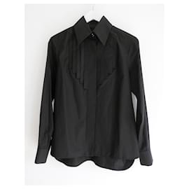 Chanel-CHANEL AW07 Black Tuxedo Shirt w/Bow tie-Black