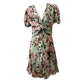 Diane Von Furstenberg Vestido de chiffon de seda floral DvF, linha recente Multicor Turquesa
