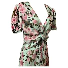 Diane Von Furstenberg-Vestido de chiffon de seda floral DvF, linha recente-Multicor,Turquesa