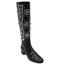 Saint Laurent-Saint Laurent black / Silver Studded Tall Leather Boots-Black