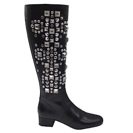 Saint Laurent-Saint Laurent black / Silver Studded Tall Leather Boots-Black